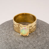 Ethiopian Opal Ring For Women - Handmade Texture Ring - Boho Jewelry - 9x7mm Oval Gemstone - Gold Plated - Sterling Silver